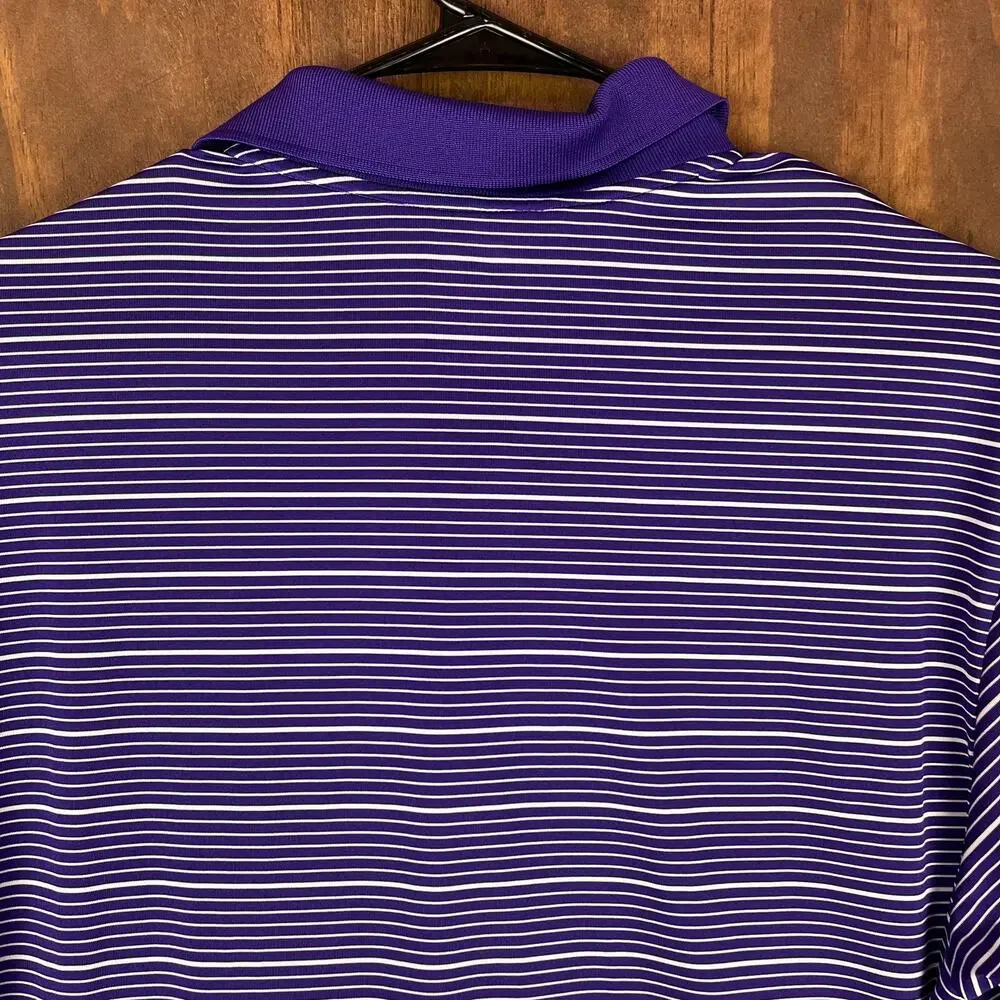 Adidas ClimaLite Mens Polo Purple White Stripe Short Sleeve Polyester Medium